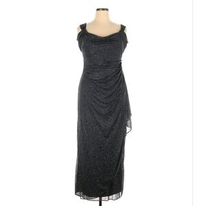 Alex Evenings Glittering Dark Grey Metallic Midi Dress Size 14